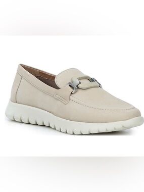Brioso Shaye Nubuck Beige Women's Slip-On Loafers with Buckle Accent - Sz 7 1/2